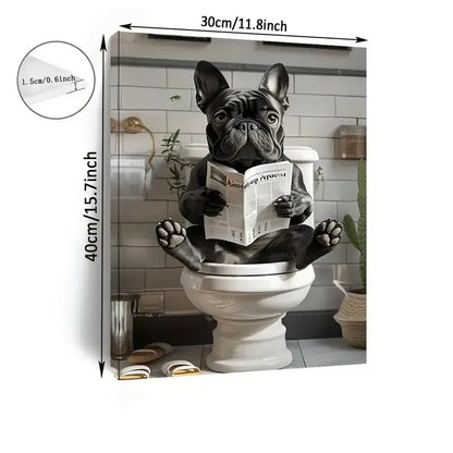 Funny French Bulldog in the toilet - Printed canvas painting - Wall home decoration, perfect gift and decor