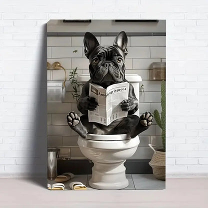 Funny French Bulldog in the toilet - Printed canvas painting - Wall home decoration, perfect gift and decor