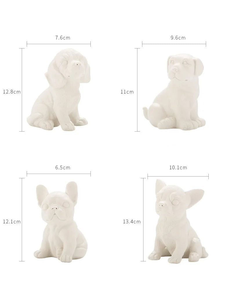 Lovely Puppy Ceramic Sculpture French Bulldog Ornaments Crafts White Dog Miniature Figurines Desk Decoration Animal Statue