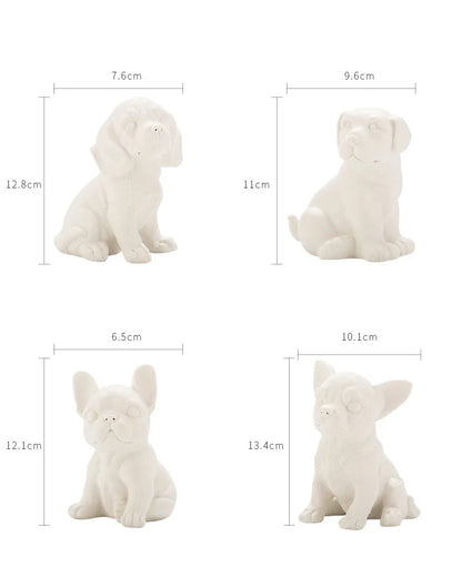 Lovely Puppy Ceramic Sculpture French Bulldog Ornaments Crafts White Dog Miniature Figurines Desk Decoration Animal Statue