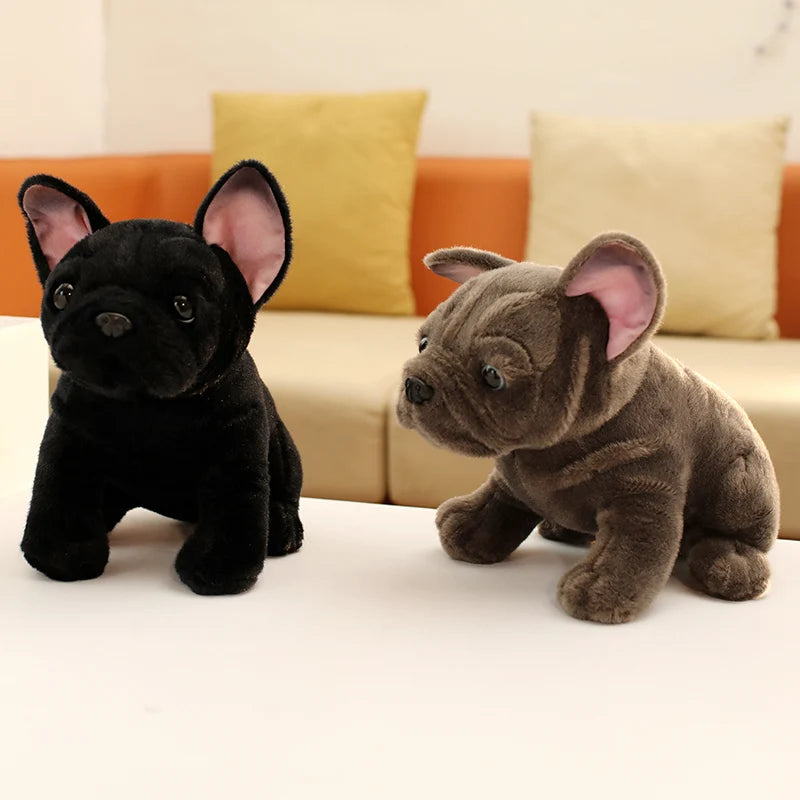 Simulation Realistic Black French Bulldog Plush Toys Soft Stuffed Animal Lifelike Brown Dog Baby Accompany Doll for Girls Gift
