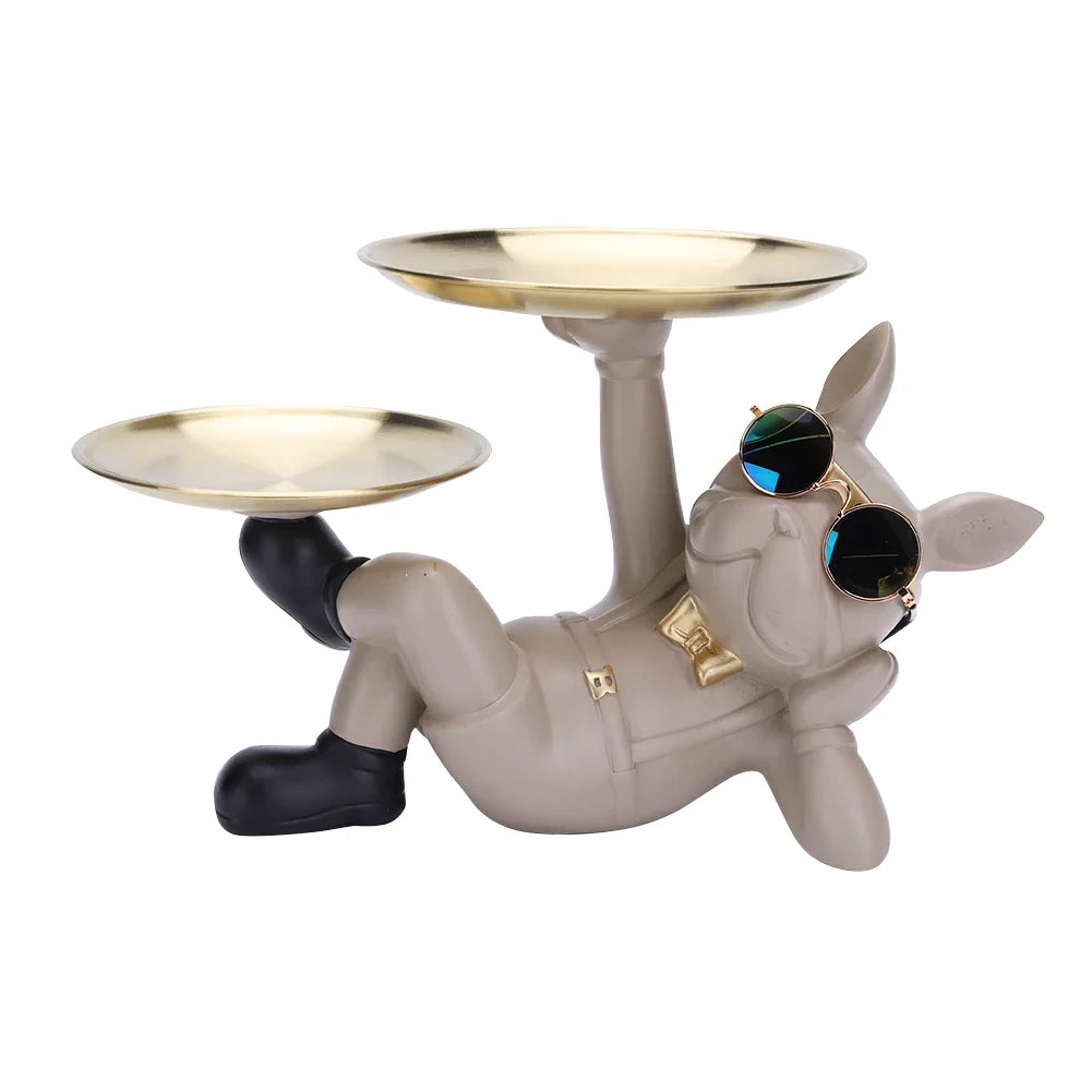 French Bulldog Sculpture Dog Statue with Tray and Keys Holder Storage Gift Home Decor Ornaments Rood Decor Animal Figurine