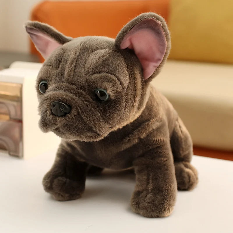 Simulation Realistic Black French Bulldog Plush Toys Soft Stuffed Animal Lifelike Brown Dog Baby Accompany Doll for Girls Gift