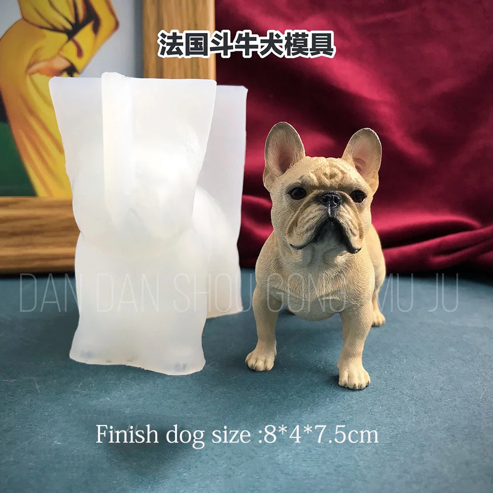 3D British Bulldog Silicone Molds Animal Pet Epoxy Resin Casting Mold Simulation Dog Candle Molds Concrete Making Gypsum Molds