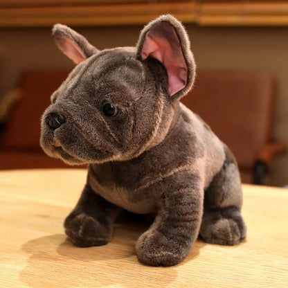 Simulation Realistic Black French Bulldog Plush Toys Soft Stuffed Animal Lifelike Brown Dog Baby Accompany Doll for Girls Gift