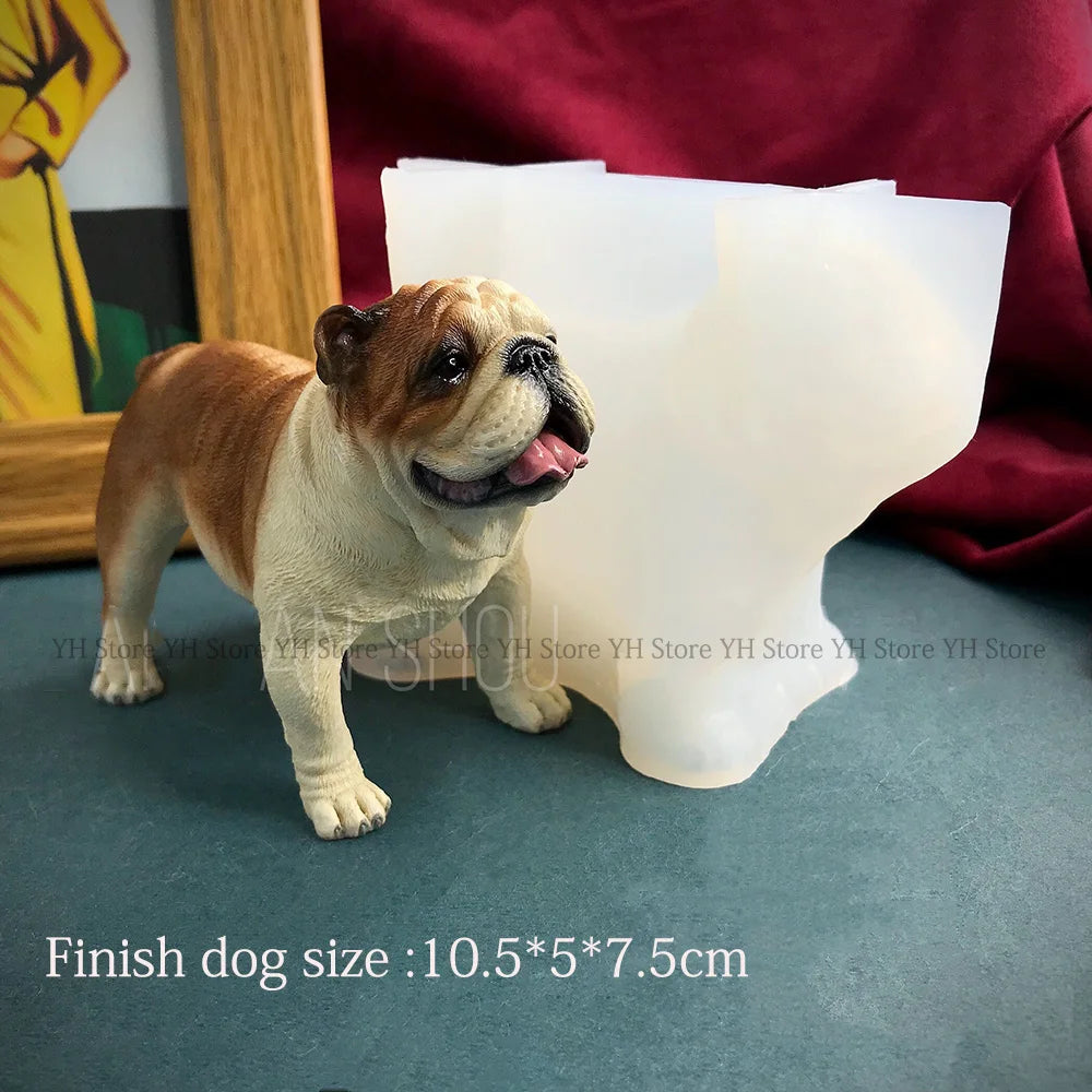 3D British Bulldog Silicone Molds Animal Pet Epoxy Resin Casting Mold Simulation Dog Candle Molds Concrete Making Gypsum Molds