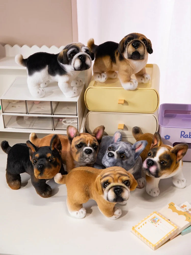 Realistic Black French Bulldog Plush Toys Vivid  Grey Pug Stuffed Animal Cuddle Plushie Gifts Home Decoration Birthday Presents