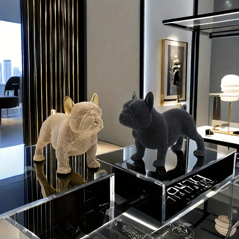 Kunstharzstatue einer französischen Bulldogge mit Perlen, farbenfrohes Tier, Tischdekoration für Zuhause, Bürodekoration, Zimmerdekoration, Regaldekoration, Weihnachtsgeschenk.