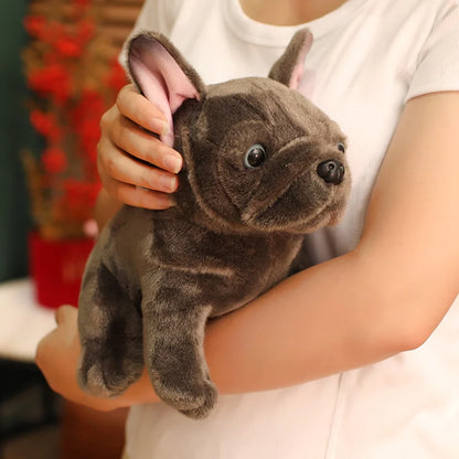 Simulation Realistic Black French Bulldog Plush Toys Soft Stuffed Animal Lifelike Brown Dog Baby Accompany Doll for Girls Gift