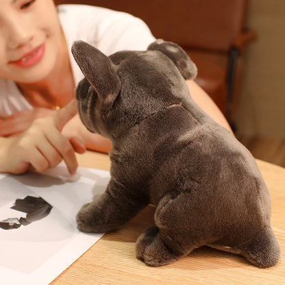 Simulation Realistic Black French Bulldog Plush Toys Soft Stuffed Animal Lifelike Brown Dog Baby Accompany Doll for Girls Gift