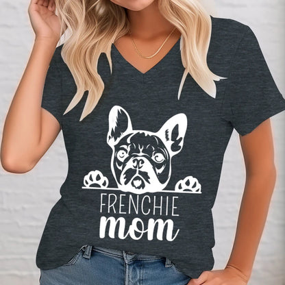 Frenchie Mom Shirt Women V-neck French Bulldog Graphic Tee Animal Lover Shirt French Bulldog Dog Owner Gift Ideas T-shirt Female