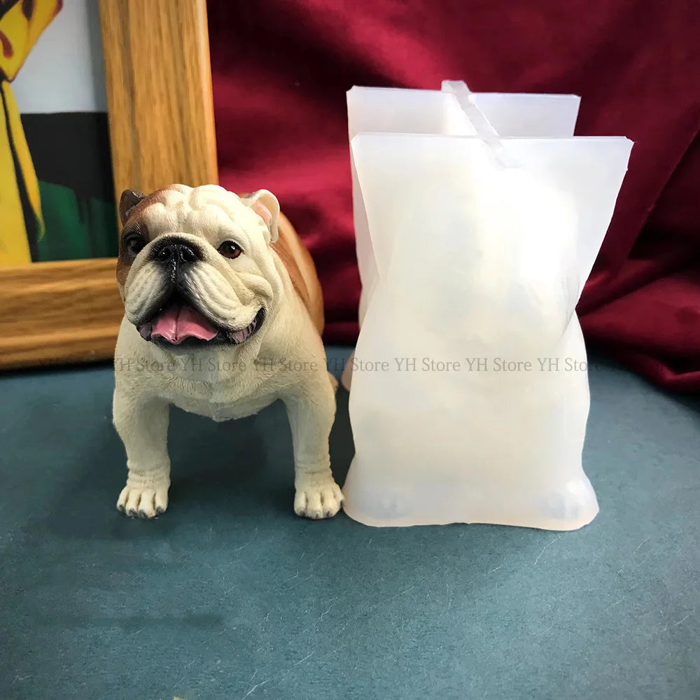 3D British Bulldog Silicone Molds Animal Pet Epoxy Resin Casting Mold Simulation Dog Candle Molds Concrete Making Gypsum Molds