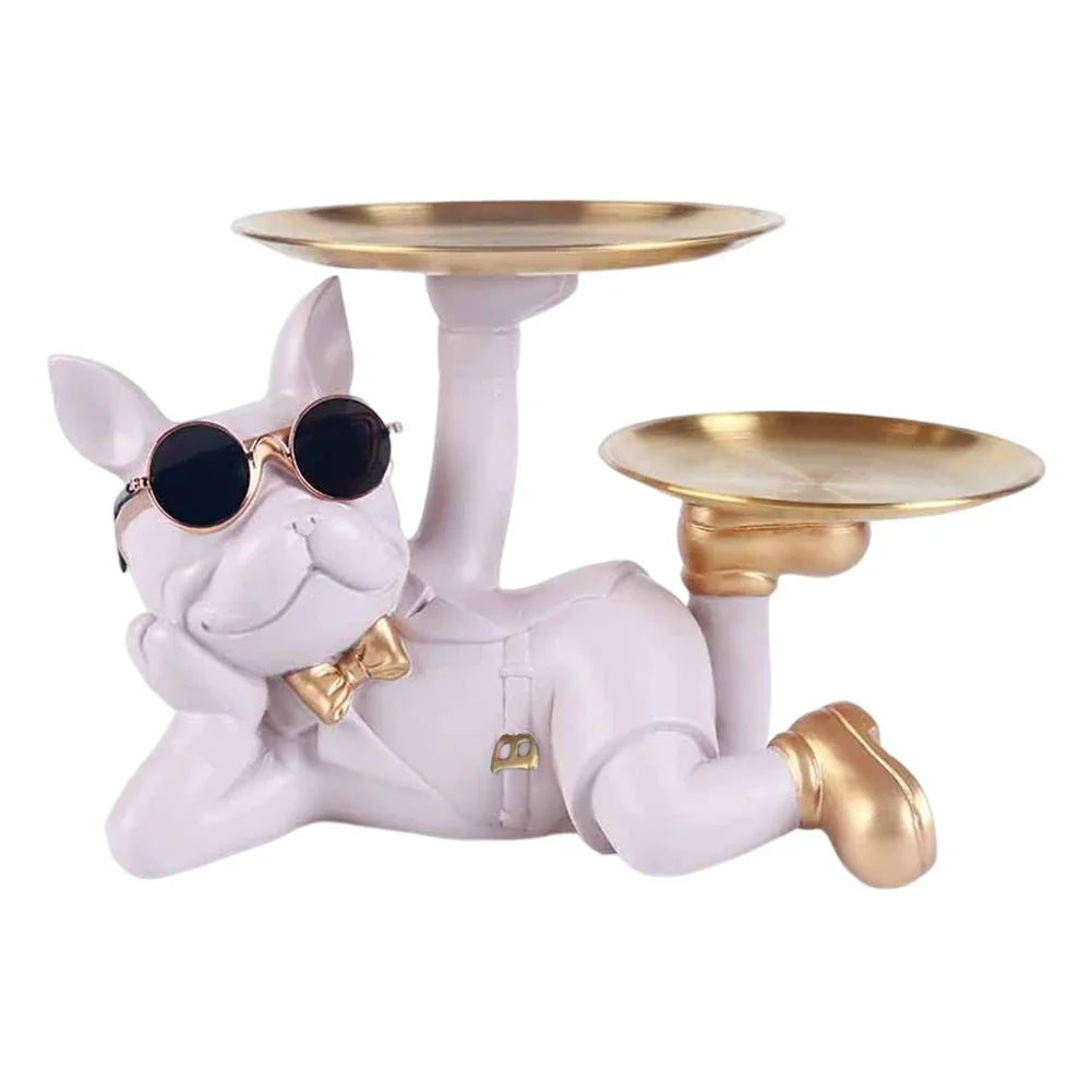 French Bulldog Sculpture Dog Statue with Tray and Keys Holder Storage Gift Home Decor Ornaments Rood Decor Animal Figurine