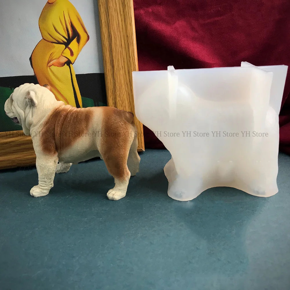 3D British Bulldog Silicone Molds Animal Pet Epoxy Resin Casting Mold Simulation Dog Candle Molds Concrete Making Gypsum Molds