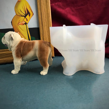 3D British Bulldog Silicone Molds Animal Pet Epoxy Resin Casting Mold Simulation Dog Candle Molds Concrete Making Gypsum Molds