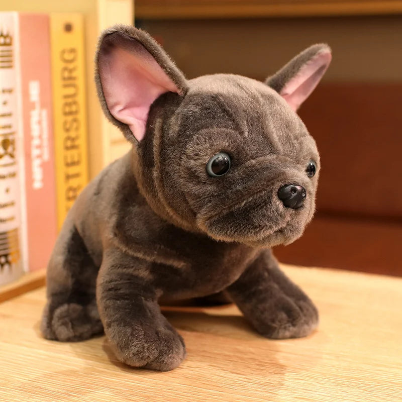 Simulation Realistic Black French Bulldog Plush Toys Soft Stuffed Animal Lifelike Brown Dog Baby Accompany Doll for Girls Gift