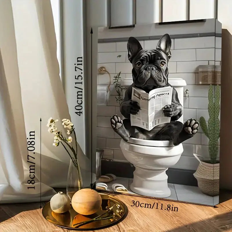 Funny French Bulldog in the toilet - Printed canvas painting - Wall home decoration, perfect gift and decor