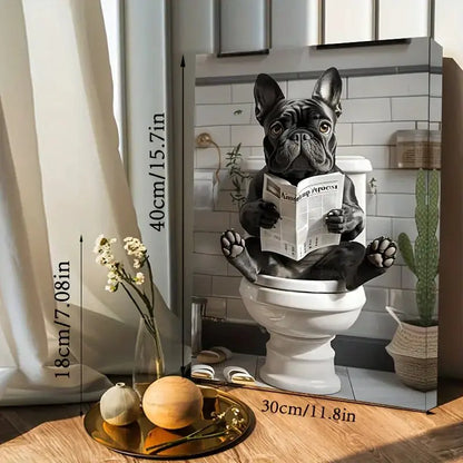 Funny French Bulldog in the toilet - Printed canvas painting - Wall home decoration, perfect gift and decor