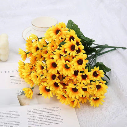 13 Sunflower Artificial Flower Sun Fake Bouquet Plastic Flowers Fence Small Handle Plug Home Decoration