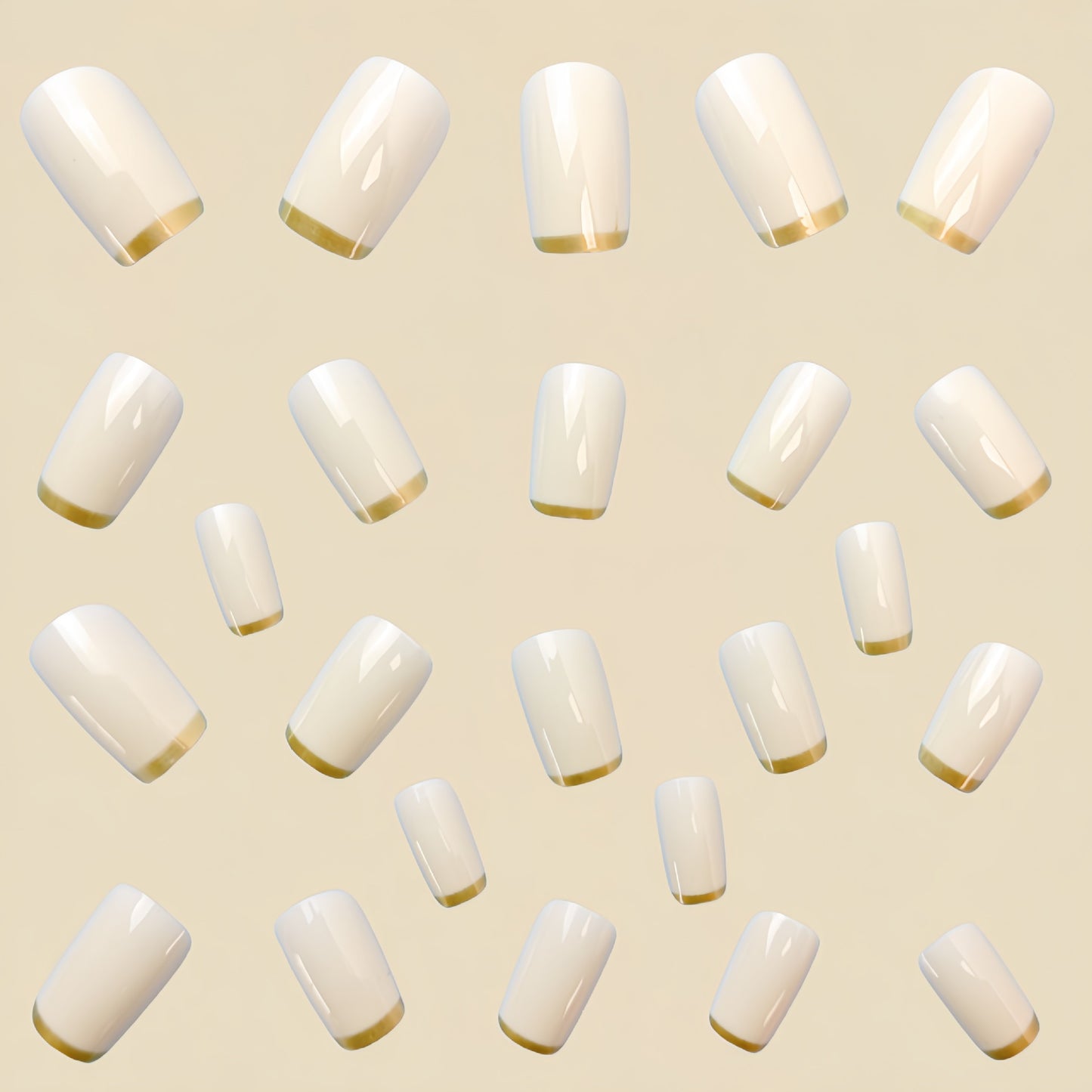 Mid-length European Square Nail Art Patch White French Golden Edge