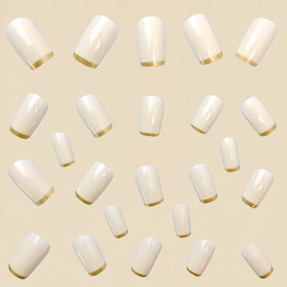 Mid-length European Square Nail Art Patch White French Golden Edge