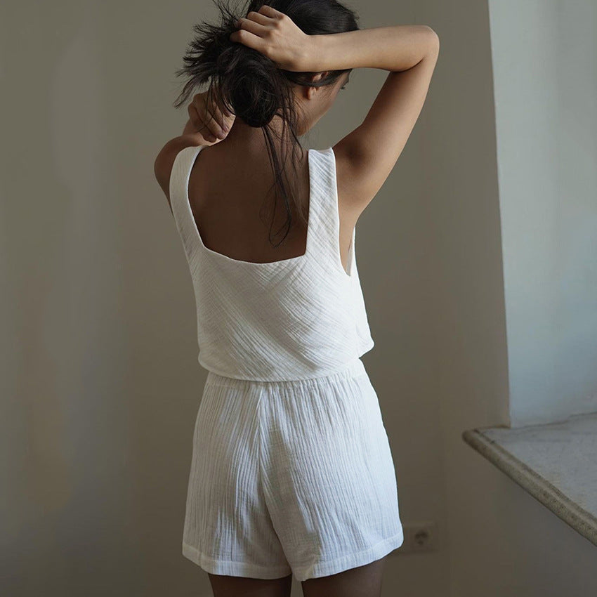 Yarn Cotton Pajamas Comfortable Vest Shorts Set