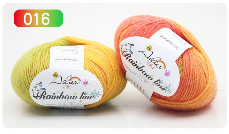 Pure Wool Long Rainbow Dyed Yarn