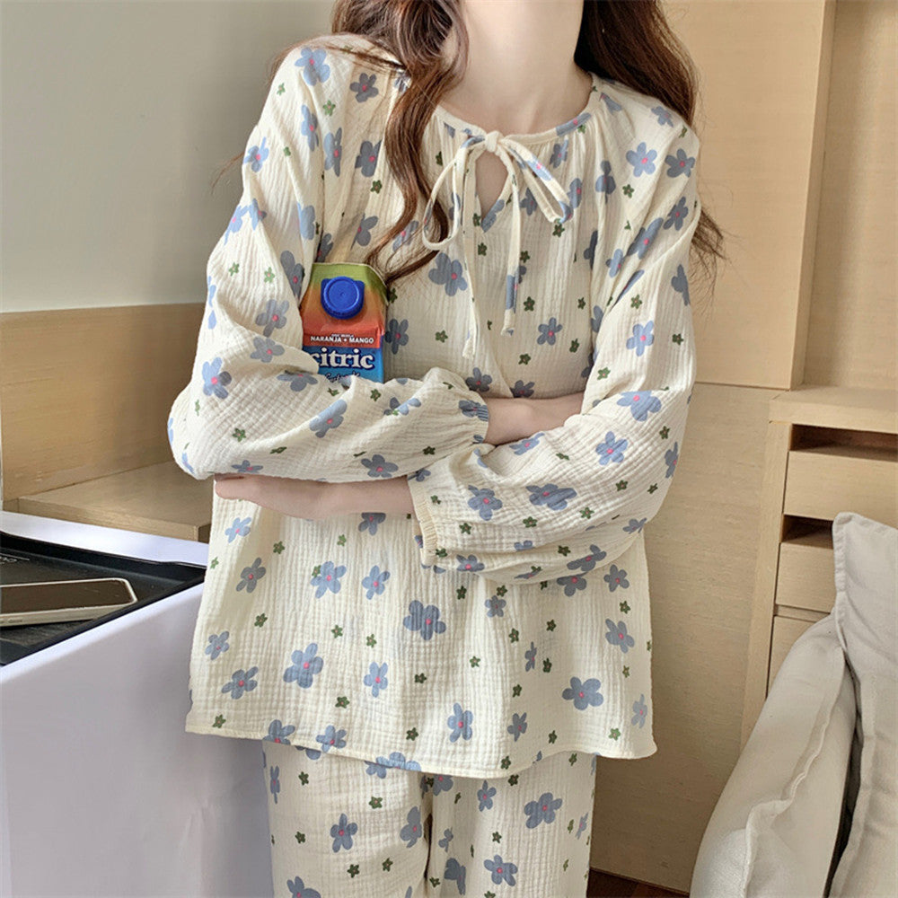 Women's Pajamas Cotton Yarn Print Pullover Tie