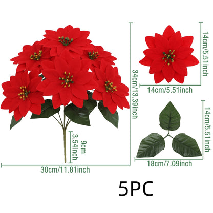 Simulation Poinsettia 7-Heads Decorative Christmas Flowers