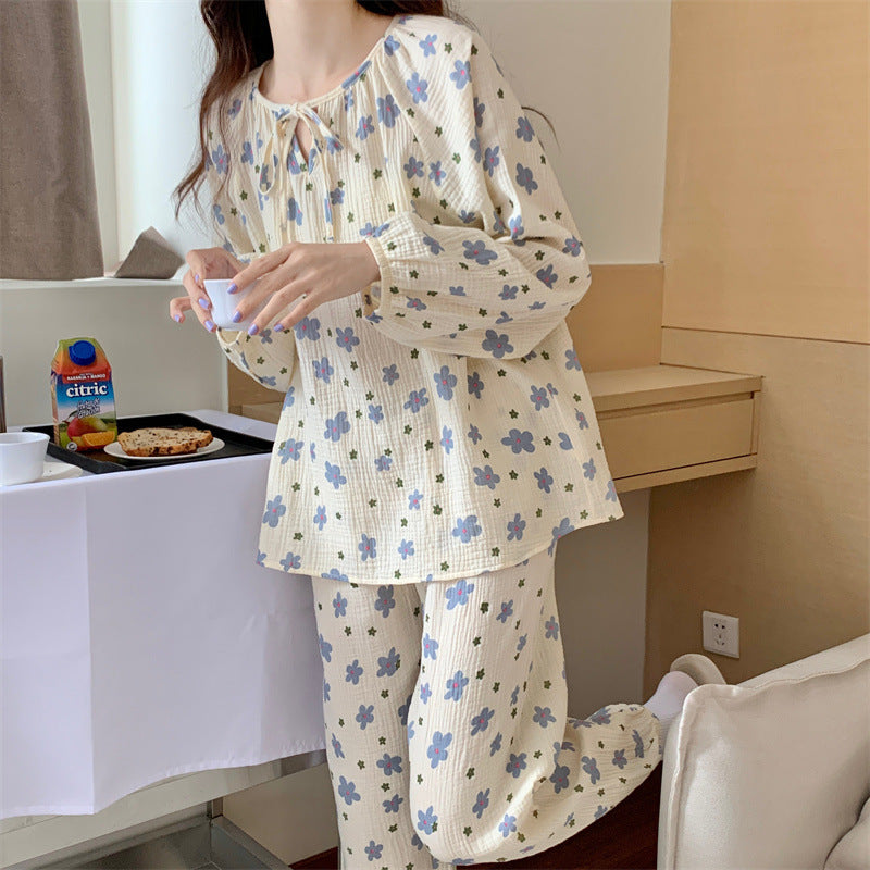 Women's Pajamas Cotton Yarn Print Pullover Tie