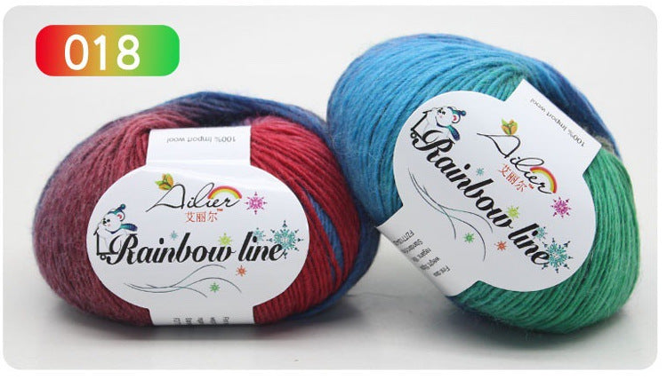 Pure Wool Long Rainbow Dyed Yarn