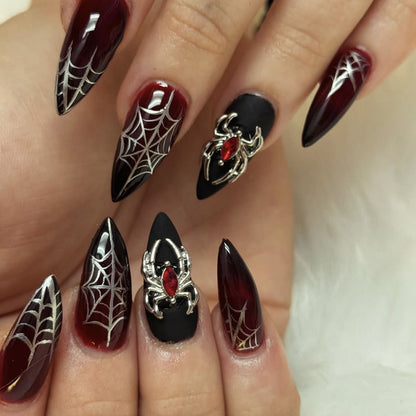 Halloween Nail Dark Black Black Red Gradient Spider Web Nail Stickers