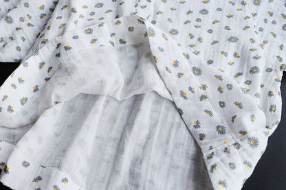 Women's Short Sleeve Cotton Yarn Print Stand Collar Shirt