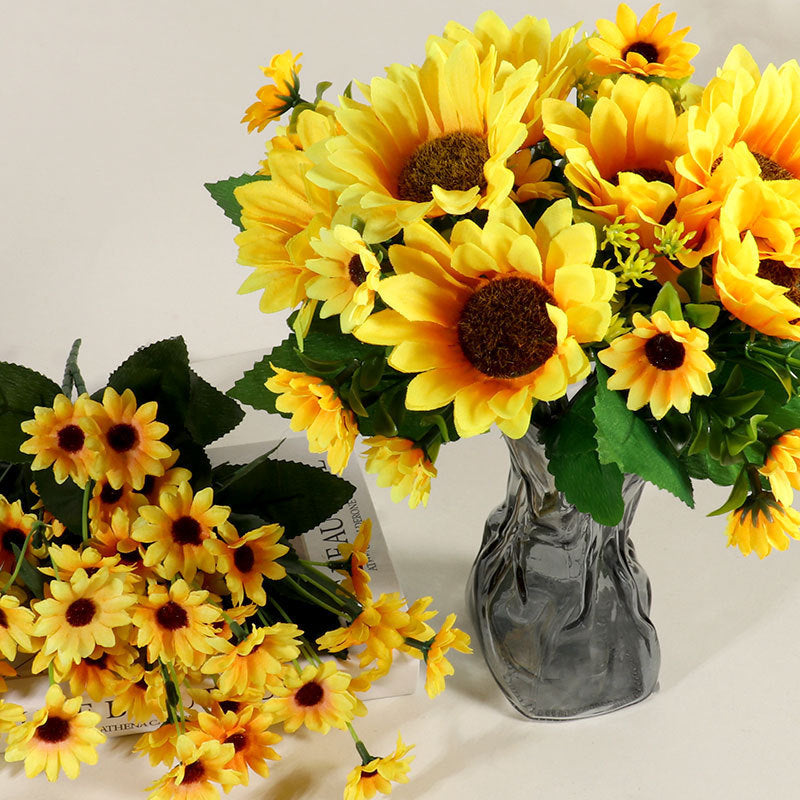 13 Sunflower Artificial Flower Sun Fake Bouquet Plastic Flowers Fence Small Handle Plug Home Decoration