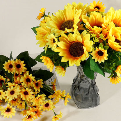 13 Sunflower Artificial Flower Sun Fake Bouquet Plastic Flowers Fence Small Handle Plug Home Decoration