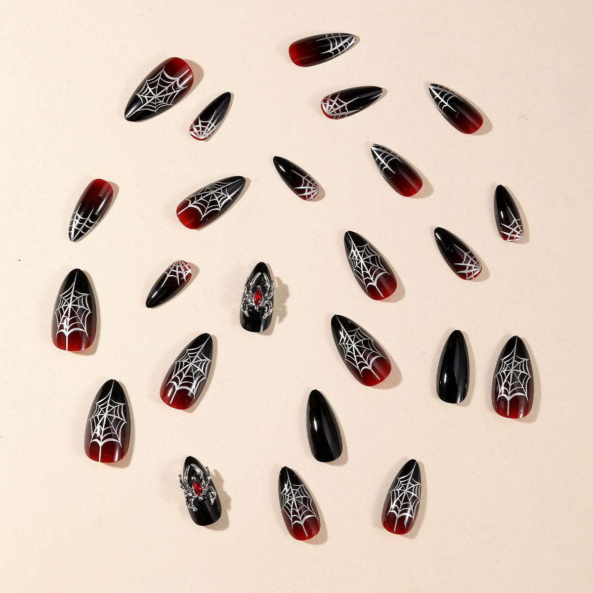 Halloween Nail Dark Black Black Red Gradient Spider Web Nail Stickers