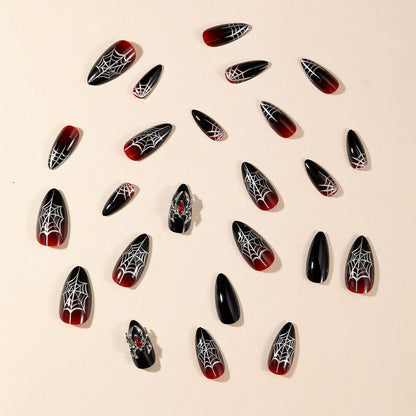 Halloween Nail Dark Black Black Red Gradient Spider Web Nail Stickers