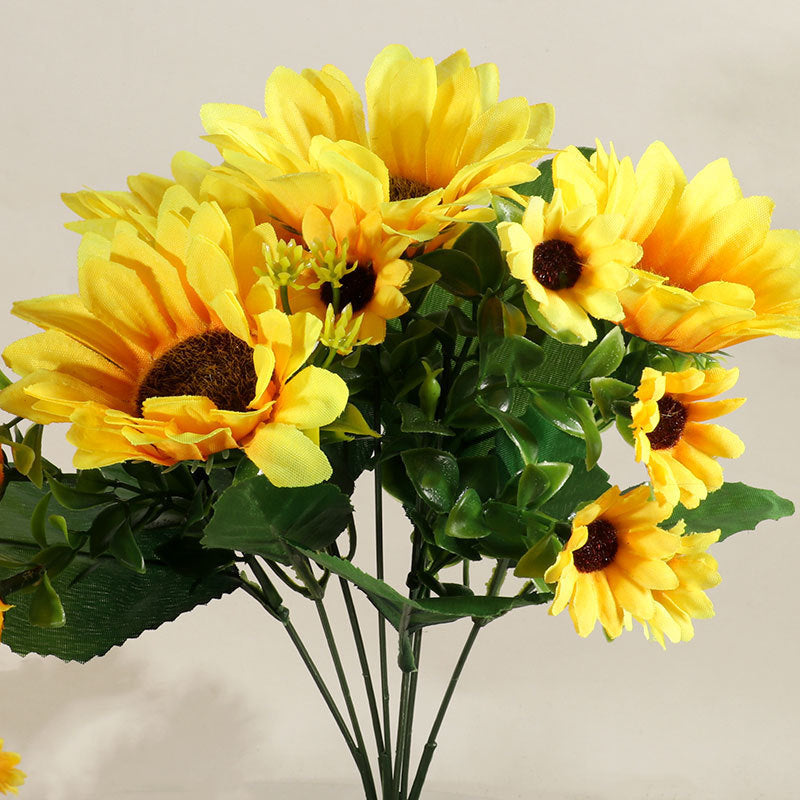 13 Sunflower Artificial Flower Sun Fake Bouquet Plastic Flowers Fence Small Handle Plug Home Decoration