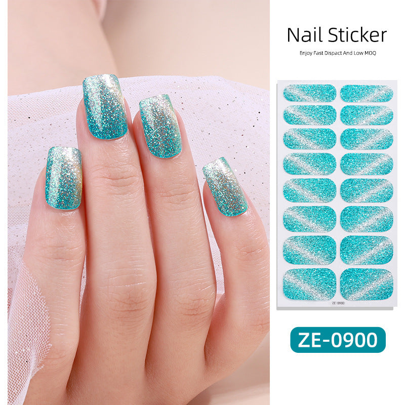 New Onion Powder Cat Eye Nail Applique 16 Finger Nail Sticker