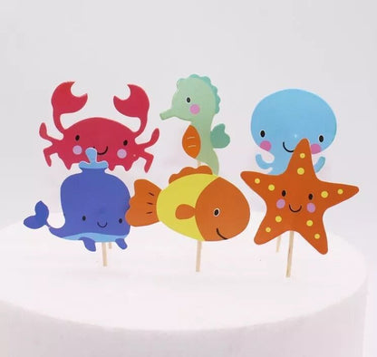Marine Animal Decorative Flag Little Crab Starfish Plug-in Toothpick Inserts 24pc Baking Birthday Cake Decoration