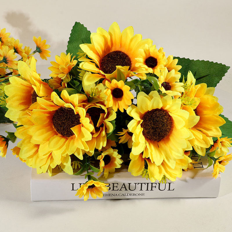 13 Sunflower Artificial Flower Sun Fake Bouquet Plastic Flowers Fence Small Handle Plug Home Decoration