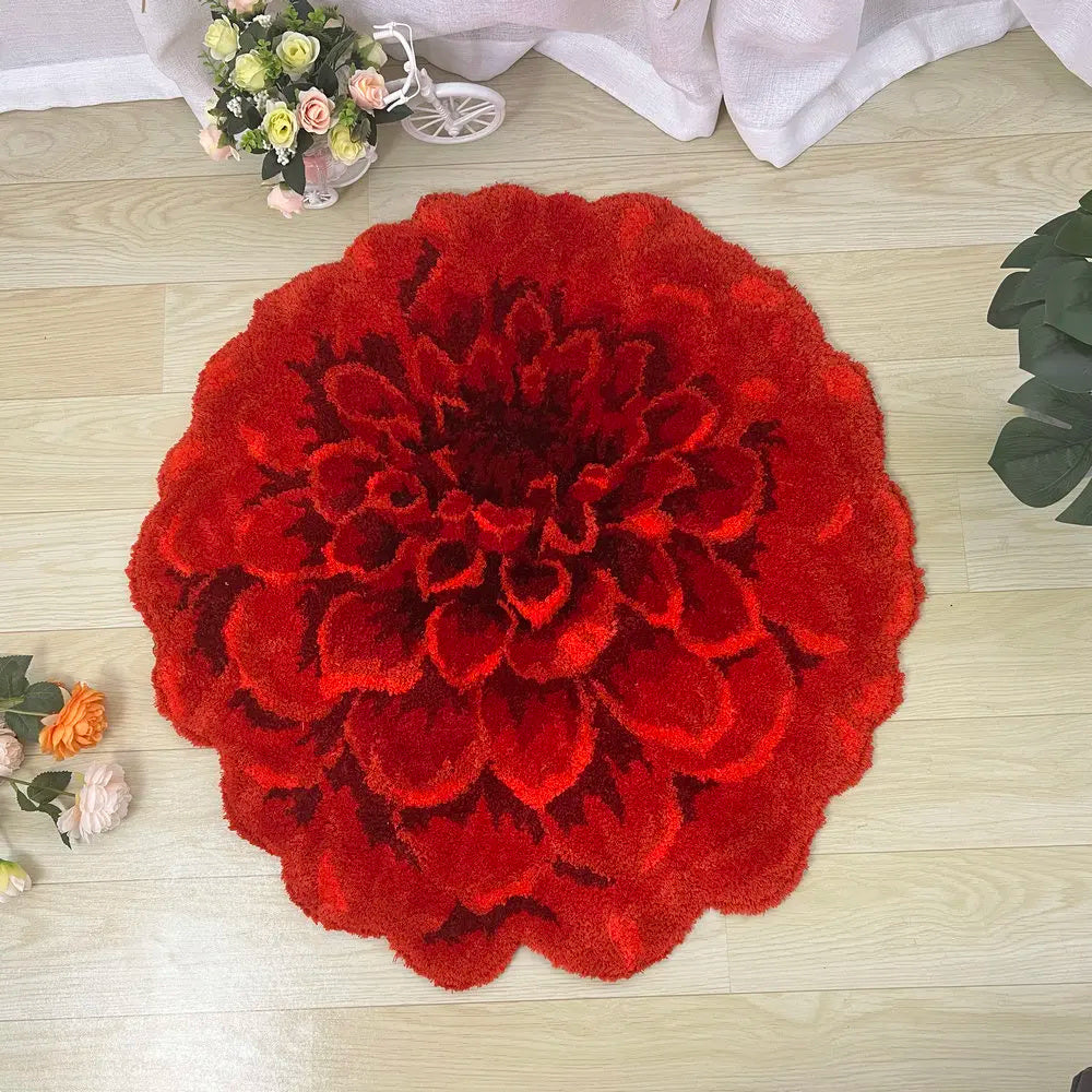 Round Brassica Oleracea Flowers Pile Floor Covering