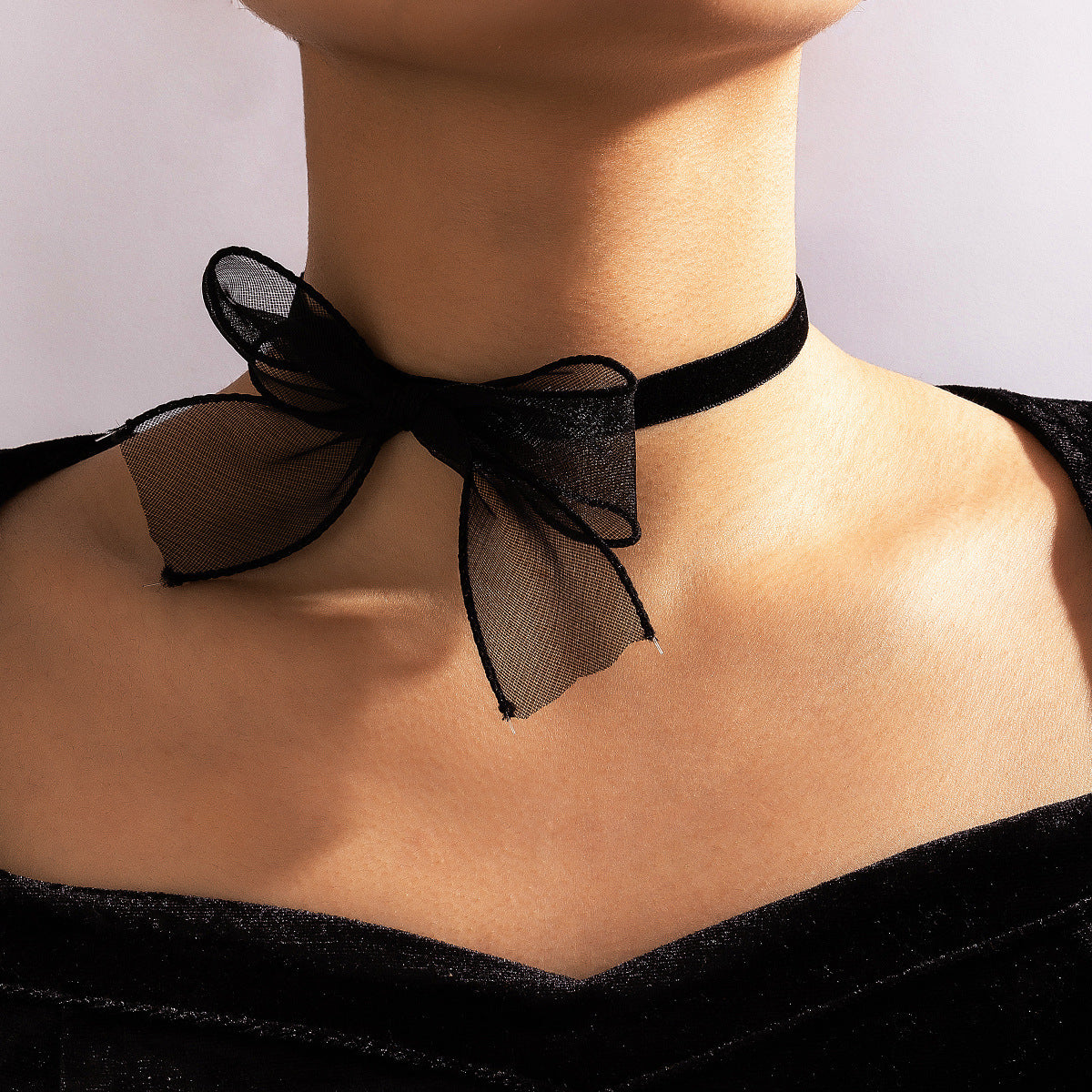 Bowknot Cute Black Net Yarn Necklace Jewelry