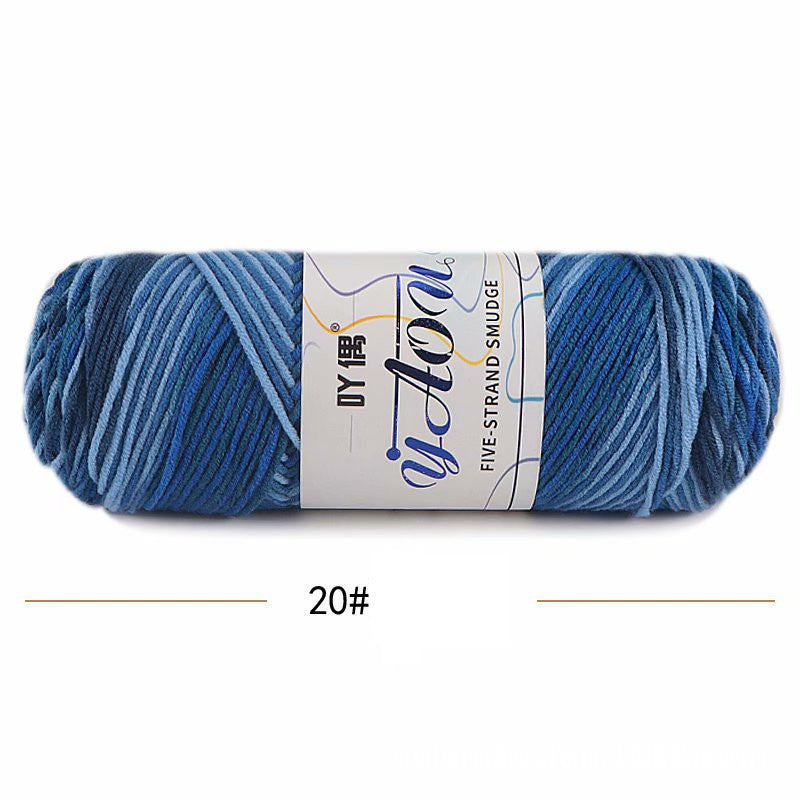 5Strands Milk Cotton Medium Thick Tie-dye Smudge Dyed Yarn