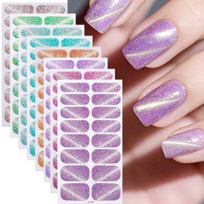 New Onion Powder Cat Eye Nail Applique 16 Finger Nail Sticker