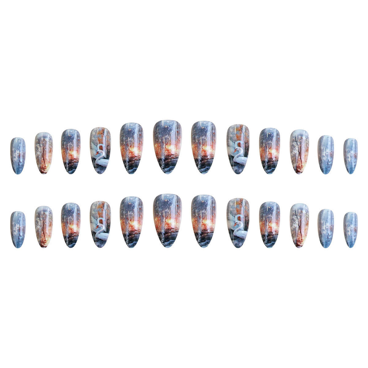 WM-43 Swan Lake Dance Fake Nails Almond Wear Armor