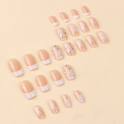 24 Pieces White French Flower Design Wear Nail Manicure Jewelry Manicure