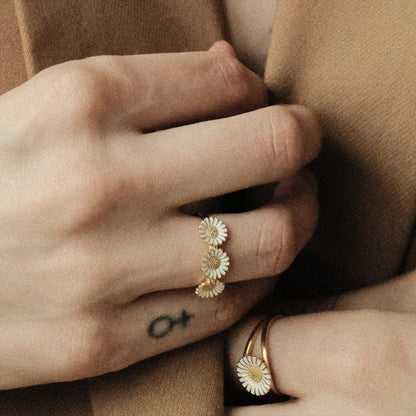 Triple Marguerite Ring - Gold Plated Sterling Silver