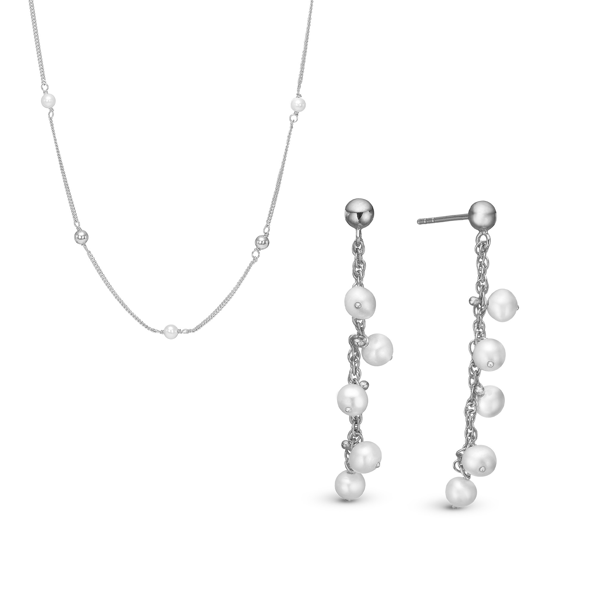 Elegant Pearl Drops sæt, Silver