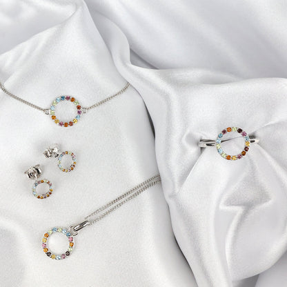 World Goals Earring Pendant - Polished Sterling Silver with 17 Multi color